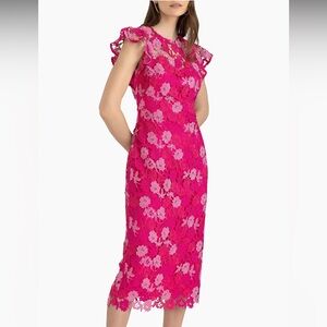 Shoshanna Rachel Floral Lace Midi Dress Magenta Rose 12